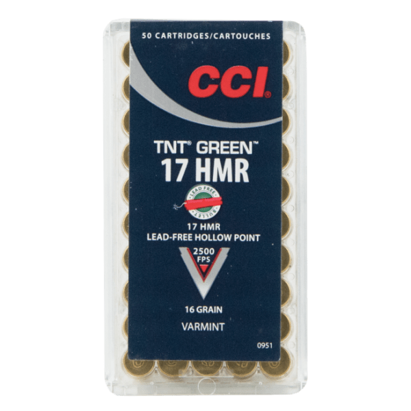CCI Ammunition Varmint TNT Green Brass .17 HMR 16-Grain 50-Rounds HP